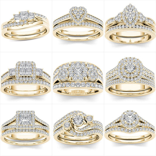 Couple Gold-plated Inlaid Zircon Classic Ornament Rings