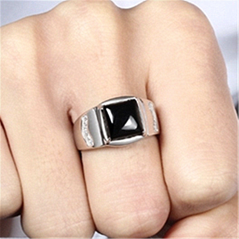 Men's Domineering Black Agate Man's Adjustable Korean Rings