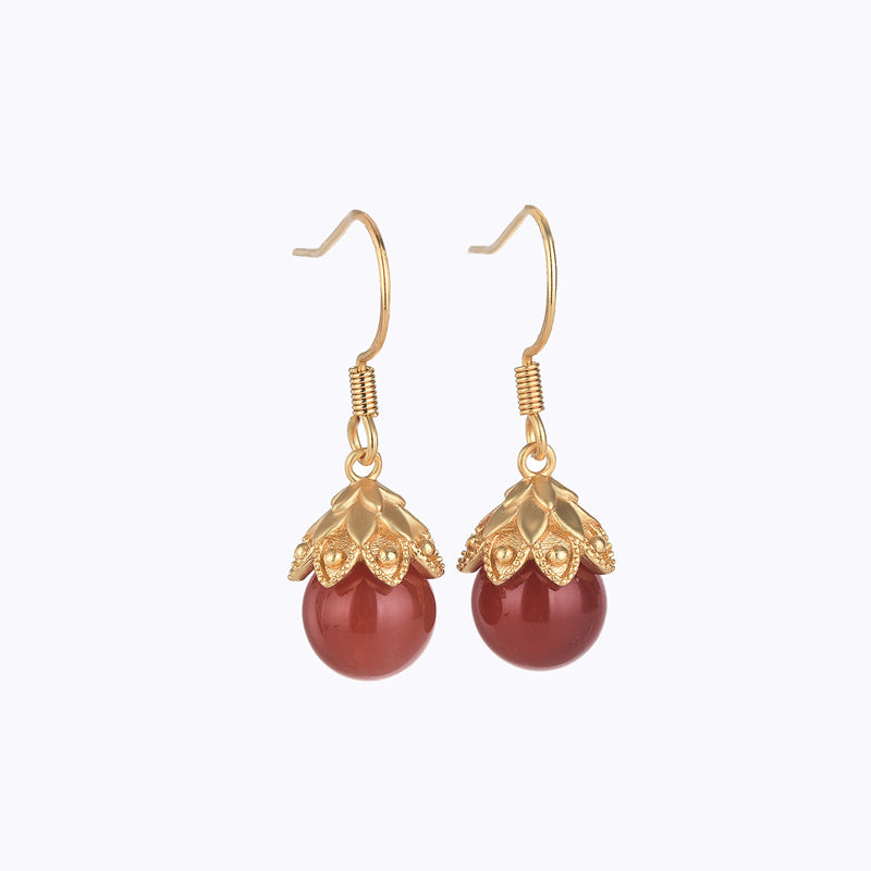 Style Design Ancient Gilding Graceful Inlaid Chalcedony Earrings