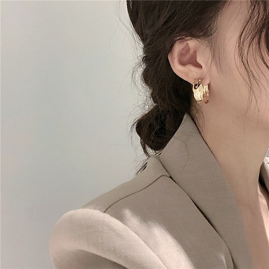 Women's Sier Needle Design Pleated Ear Niche Earrings