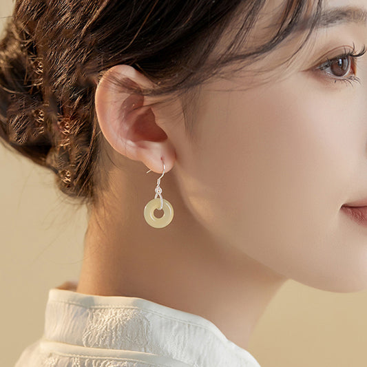 Style National Fashion Simple Round Jade Earrings
