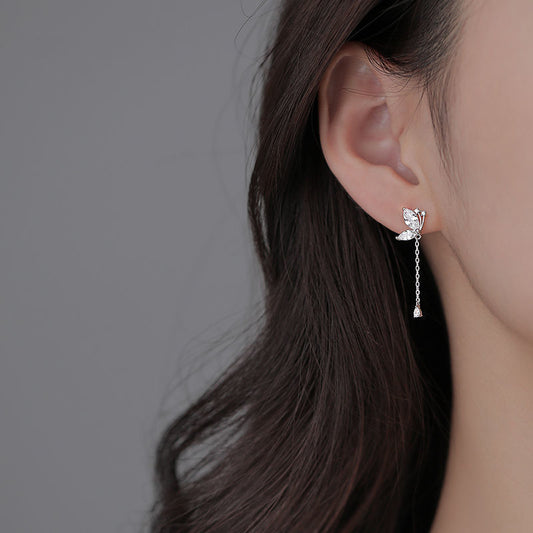 Korean Style Exquisite Water Drop Zircon Tassel Earrings