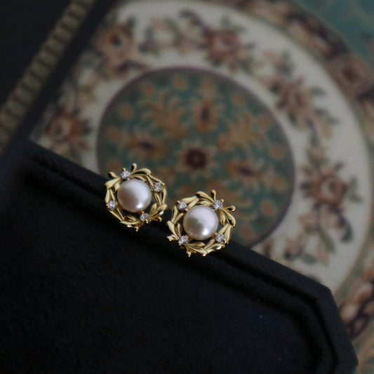 Women's Sterling Sier Gold-plated Vintage Pearl Simple Trendy Earrings