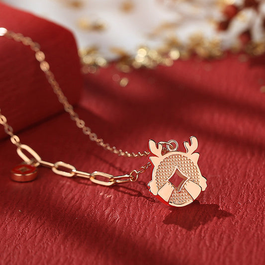 Women's Sier Gold Coin Dragon Copper Lucky Pendant Zodiac Clavicle Necklaces