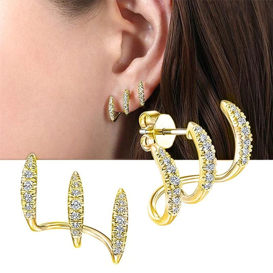 Multiple Ear Diamond Inlaid Cold Wind Earrings